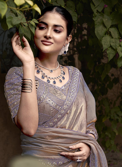 Chiku Satin Silk Work Party Wear Designer Saree