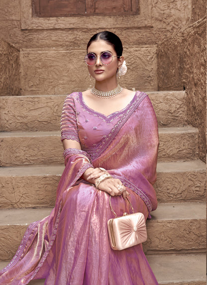 Baby Pink Party Wear Designer Saree