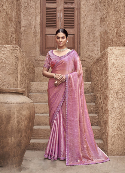 Baby Pink Party Wear Designer Saree