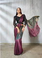 Shaded Gray & Wine Two Tone Satin Silk Designer Ready To Wear  Saree