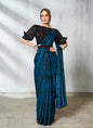 Blue & Black Two Tone Satin Silk Designer Ready To Wear  Saree