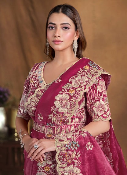 Maroon Designer Blouse Beautiful Saree