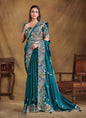 Peacock Blue Designer Blouse Beautiful Saree