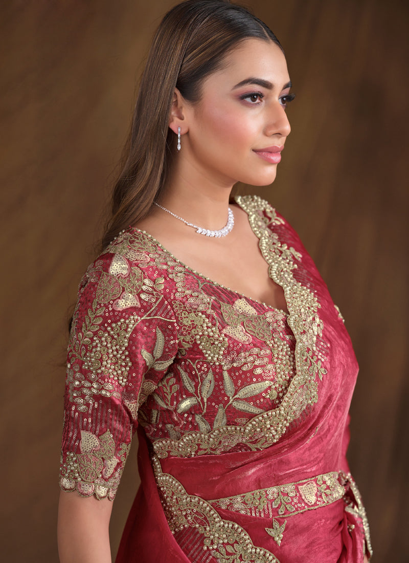 Red Designer Blouse Beautiful Saree