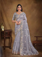 Gray Heavy Designer Blouse Beautiful Saree