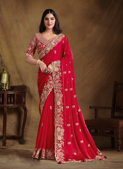 Blood Red Heavy Designer Blouse Beautiful Saree