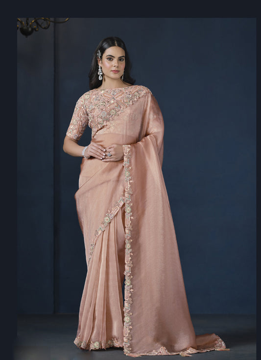 Peach Sequence Heavy Designer Blouse Party Wear Saree