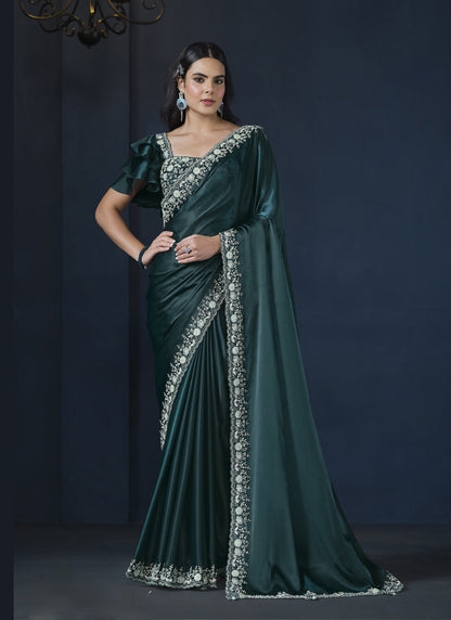 Peacock Green Heavy Designer Blouse Party Wear Saree