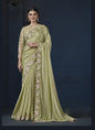 Light Olive Border Heavy Designer Blouse Party Wear Saree