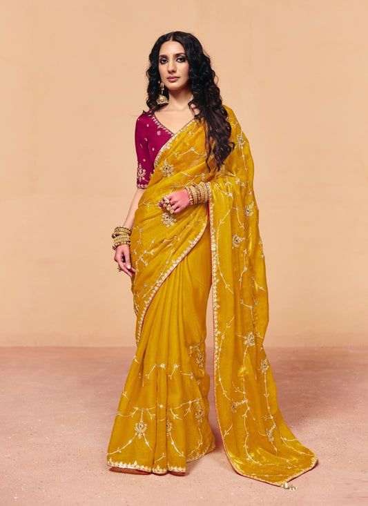 Fancy Fabric With Sequince Heavy Embroidery Work Designer Saree