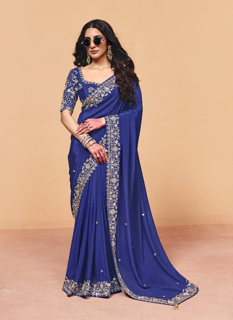 Fancy Fabric With Sequince Heavy Embroidery Work Designer Saree