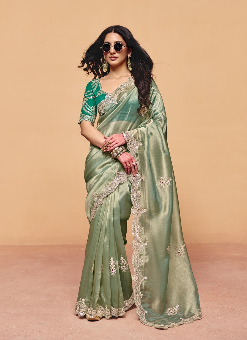Fancy Fabric With Sequince Heavy Embroidery Work Designer Saree