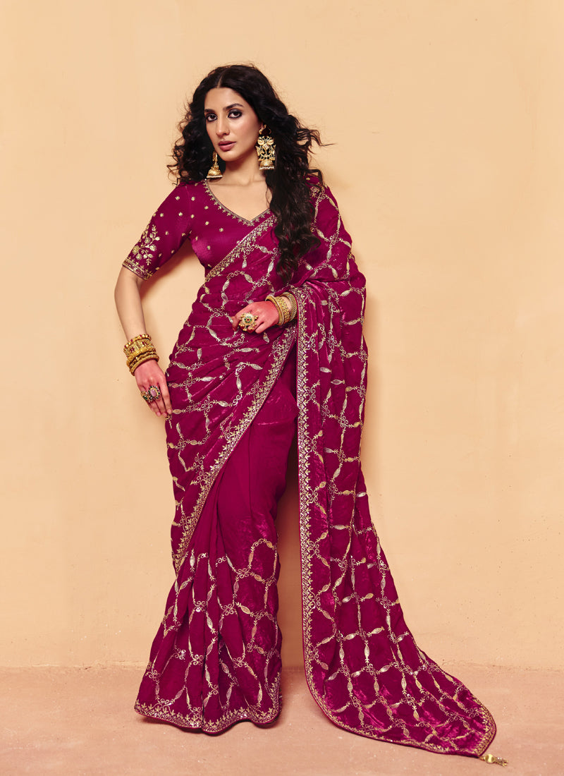 Fancy Fabric With Sequince Heavy Embroidery Work Designer Saree