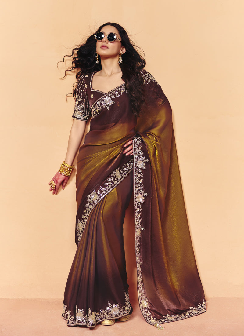 Fancy Fabric With Sequince Heavy Embroidery Work Designer Saree