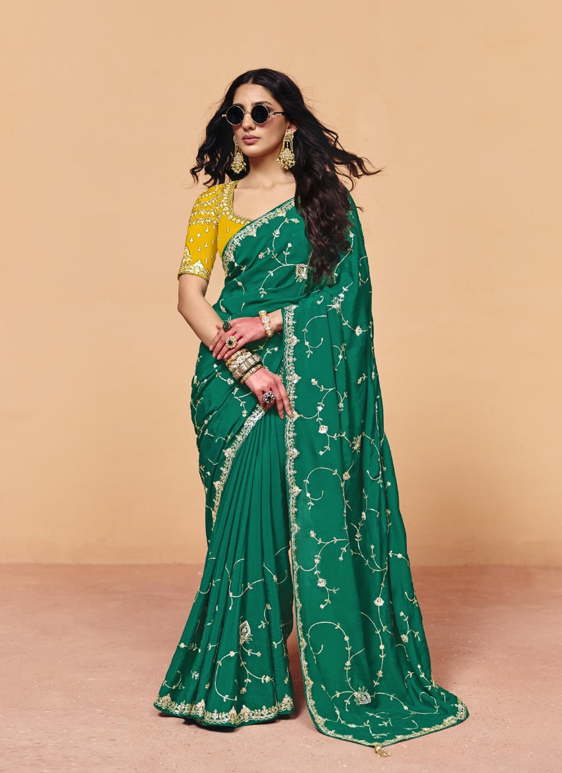 Fancy Fabric With Sequince Heavy Embroidery Work Designer Saree