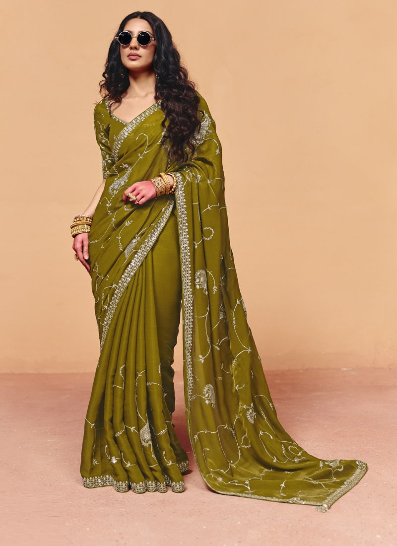 Fancy Fabric With Sequince Heavy Embroidery Work Designer Saree
