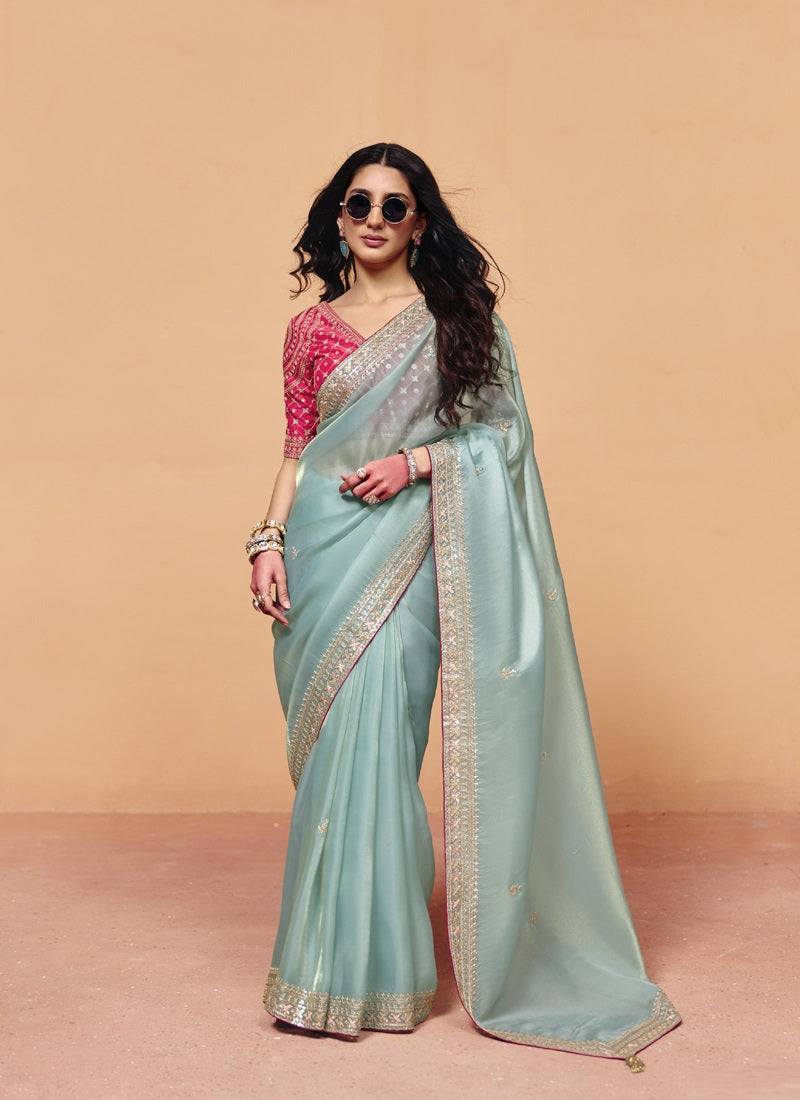 Fancy Fabric With Sequince Heavy Embroidery Work Designer Saree
