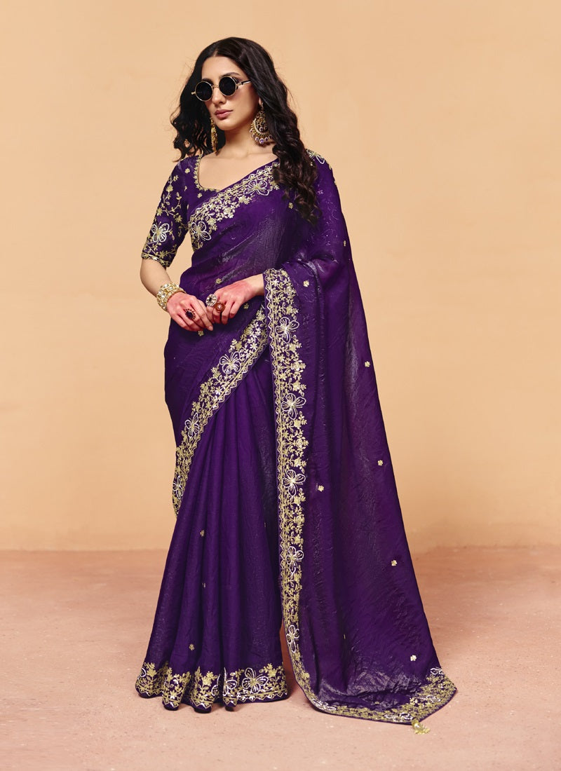 Fancy Fabric With Sequince Heavy Embroidery Work Designer Saree
