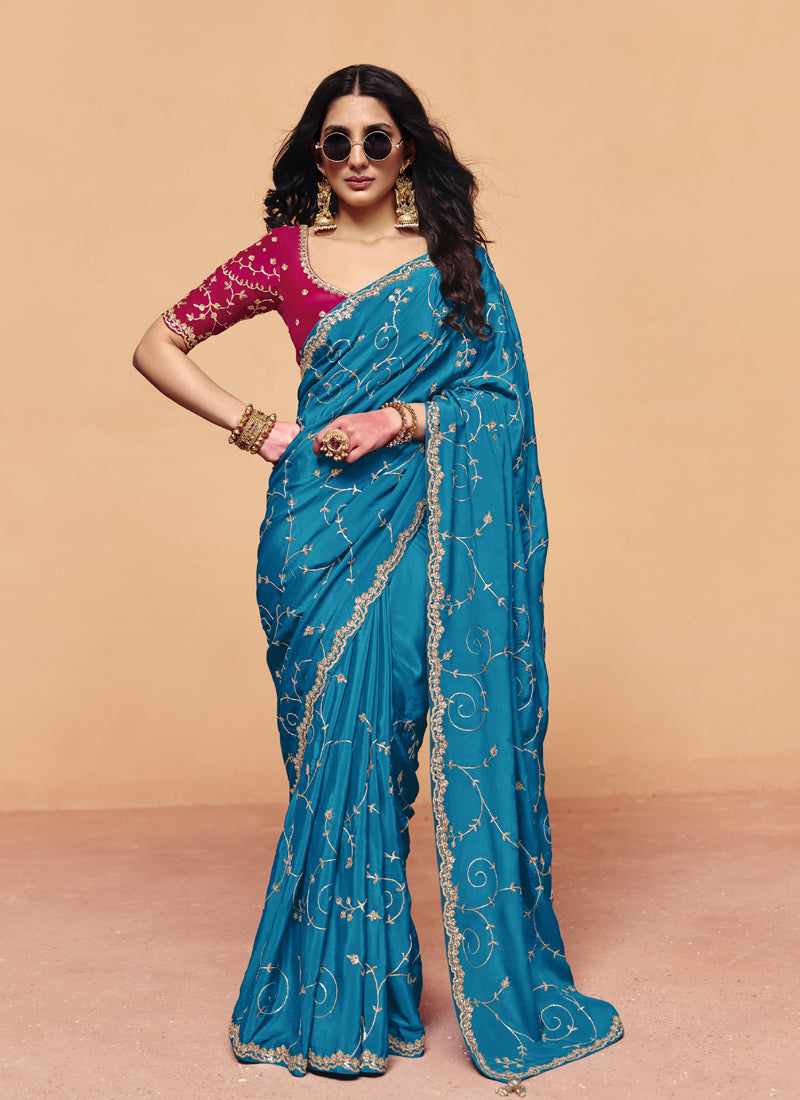 Fancy Fabric With Sequince Heavy Embroidery Work Designer Saree