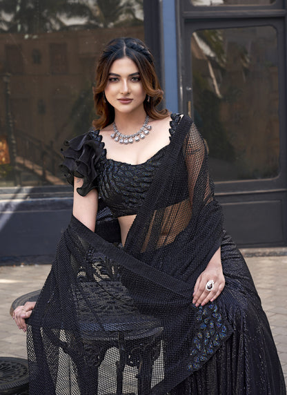 Black Net Stone,Heavy Designer  Blouse One Minute Saree