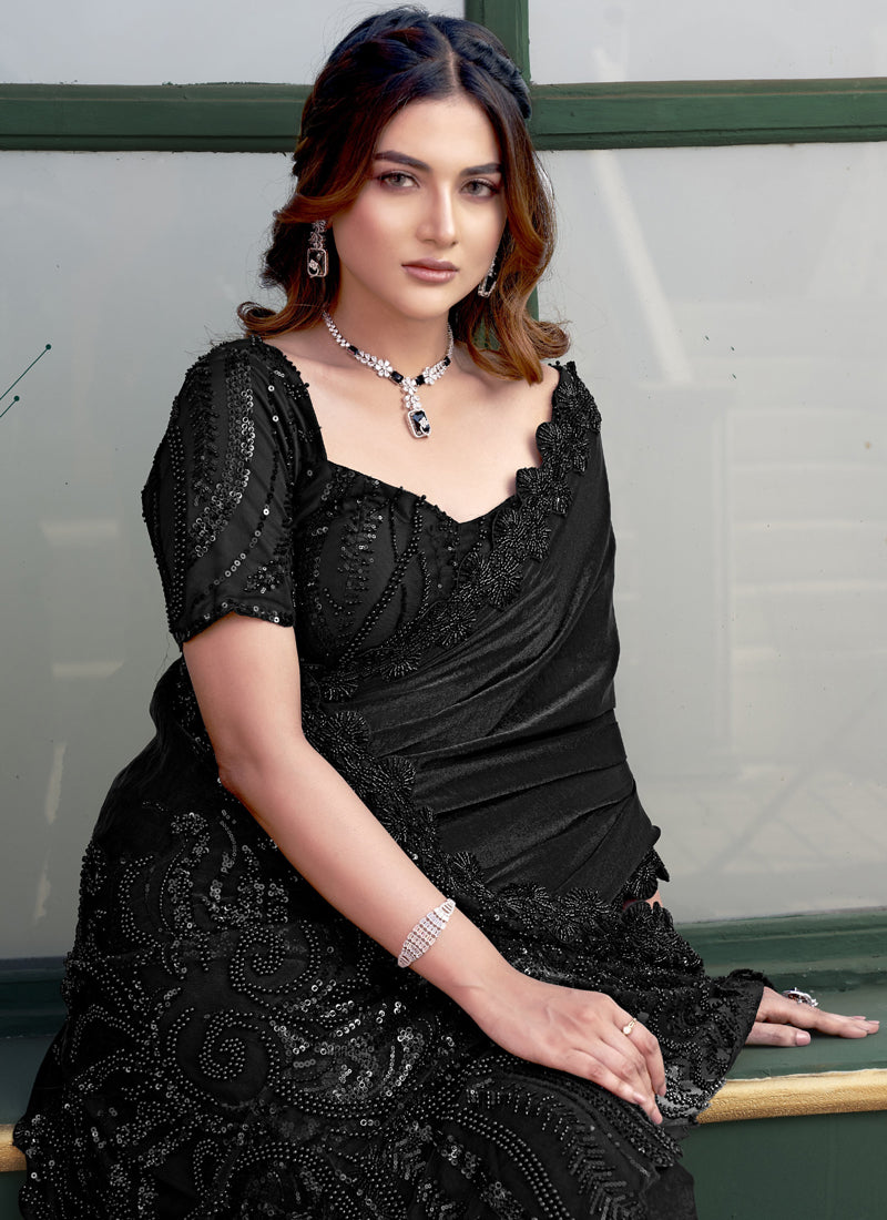 Black Lyra Sequence Heavy Designer Blouse One Minute Saree