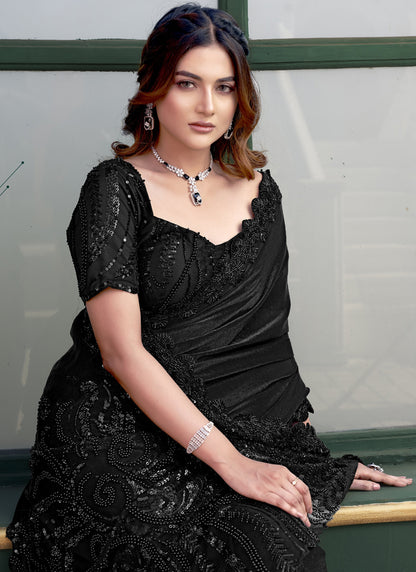 Black Lyra Sequence Heavy Designer Blouse One Minute Saree