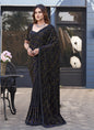 Navy Blue Velvet With Brasso Blouse One Minute Saree