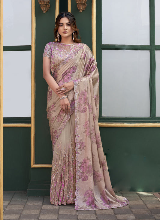 Beige Velvet With Foil Print Heavy Designer Blouse One Minute Saree