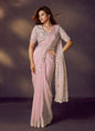 Baby Pink Satin Silk Dual Sequins Embroidery With Designer Blouse & Belt Party Wear Saree