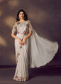 Off White Two Tone Satin Silk Stone With Designer Blouse & Belt Ready To Wear Saree