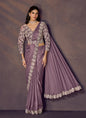 Mauve Satin Silk Scallop Sequins Embroidery, Multi Stone With Designer Blouse & Belt Ready To Wear Saree