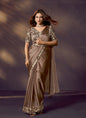 Coffee Soft Silk Sequins Embroidery With Designer Blouse & Belt Ready To Wear Saree