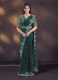 Green Satin Silk Sequins, Hand work With Blouse, Belt Designer Ready To Wear Saree
