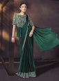 Green Shimmer Chiffon Pure Handwork, With Designer Blouse, Belt Ready To Wear Saree