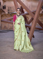 Pista Pure Satin With Zari Weaving & Tussle Festival Wear Saree