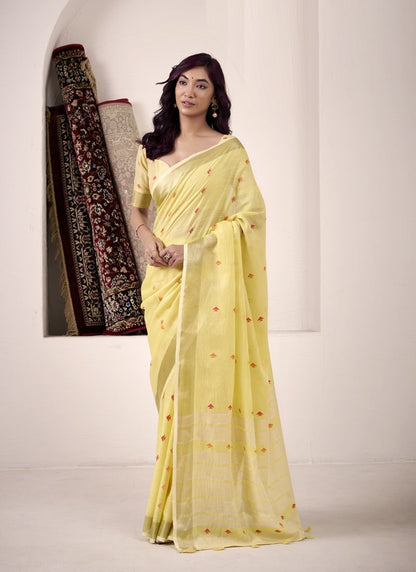 Lemon Linen Beautiful Tussle On Pallu Casual Wear Saree