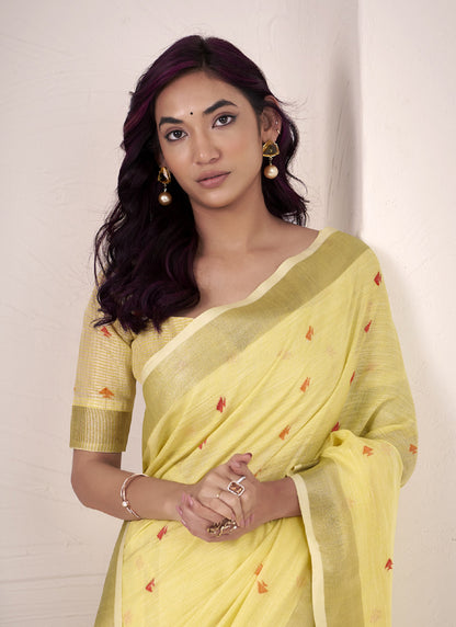 Lemon Linen Beautiful Tussle On Pallu Casual Wear Saree