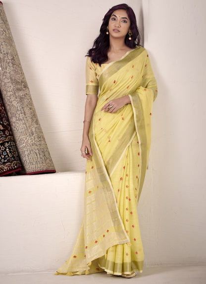 Lemon Linen Beautiful Tussle On Pallu Casual Wear Saree