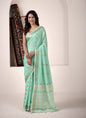 Turquoise Linen Beautiful Tussle On Pallu Casual Wear Saree