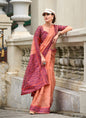 Light Peach Soft Linen Cotton With Weaved Pallu & Blouse Casual Wear Saree