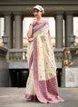 Off White Soft Linen Cotton With Weaved Pallu & Blouse Casual Wear Saree