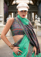 Turquoise Soft Linen Cotton With Minakari Pallu & Blouse Casual Wear Saree