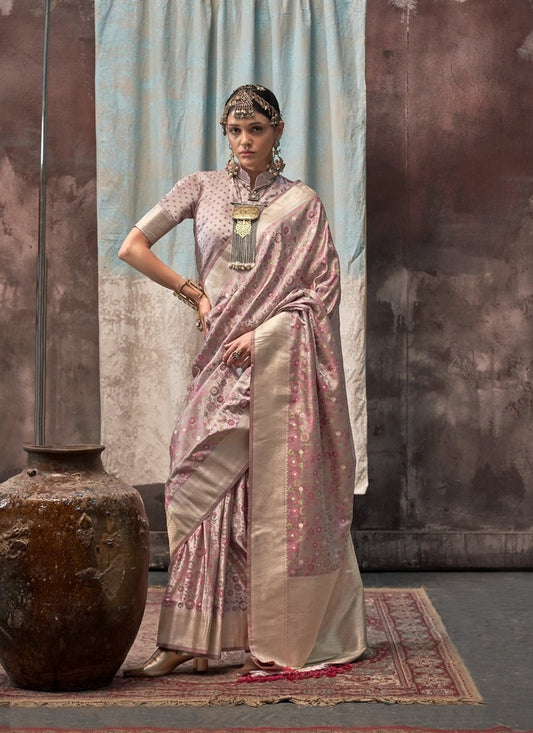Onion Pink Satin Weaving Silk With Tassels Beautiful Saree