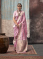 Light Pink Satin Weaving Silk With Tassels Beautiful Saree