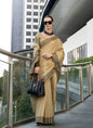 Cream Linen Tissue Silk Printed Casual Wear Saree