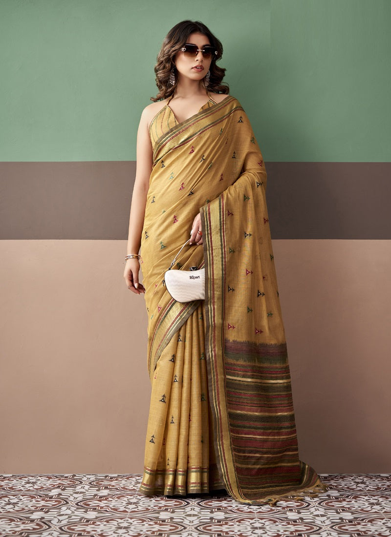 Designer Cotton Saree with Contrast Border & Striped Pallu