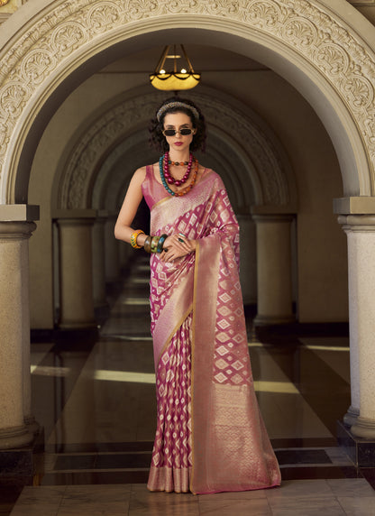 Baby Pink Tissue Silk With Zari Weaving Wedding Wear Saree