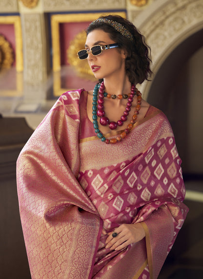Baby Pink Tissue Silk With Zari Weaving Wedding Wear Saree