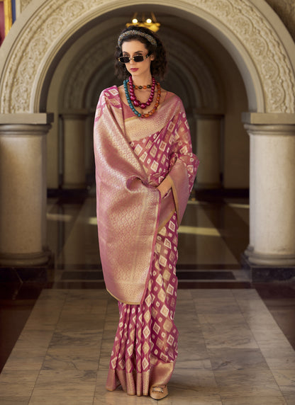 Baby Pink Tissue Silk With Zari Weaving Wedding Wear Saree