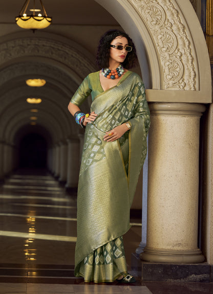 Mehndi Tissue Silk With Zari Weaving Wedding Wear Saree